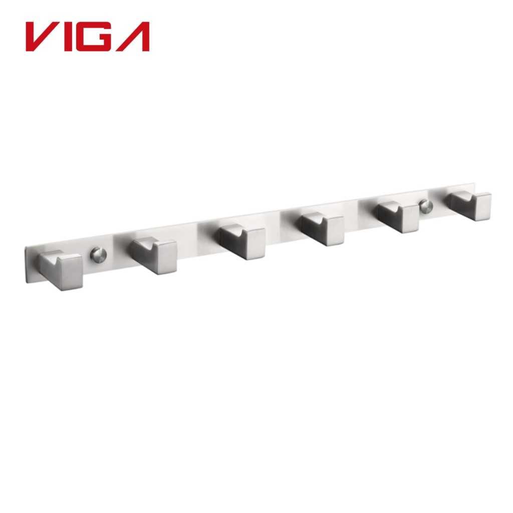 Stainless Steel Wall Mounted 6 robe hooks, Bathroom Accessories Factory
