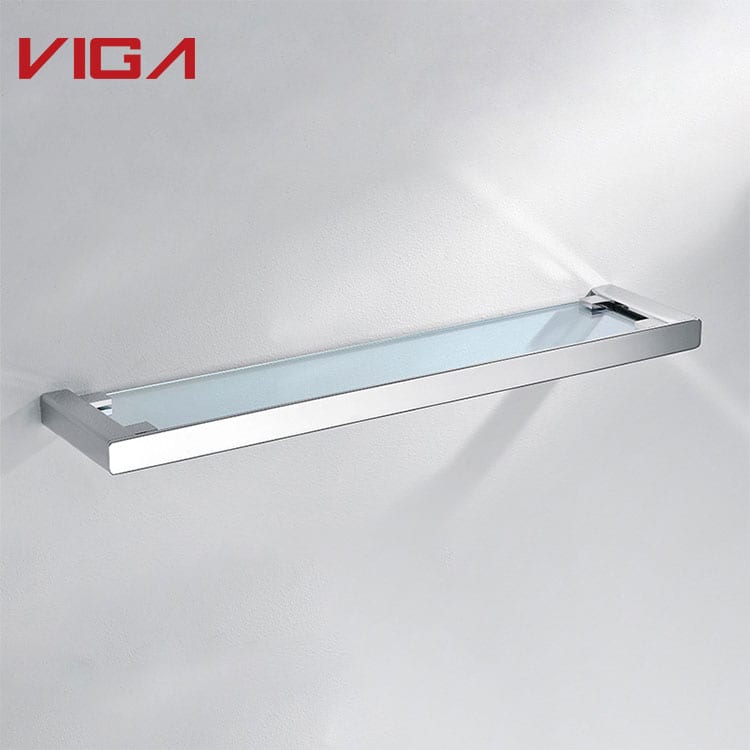 VIGA FAUCET, Single Layer Glass Shelf Holder, Latón, Chrome Plated