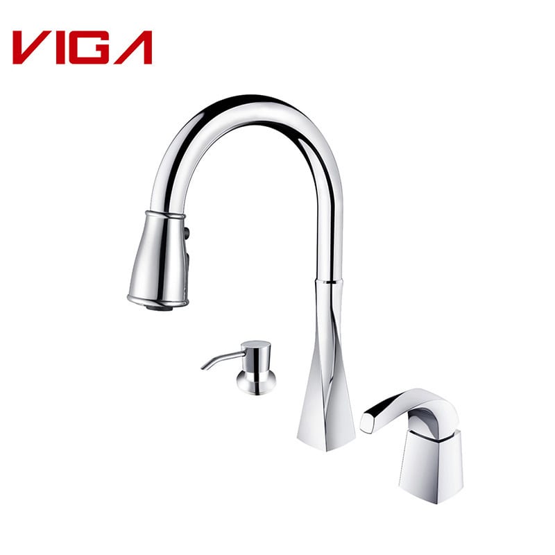 8′ Two Handle kitchen faucet, Kitchen Sink Mixer with 2 Handles, ಹಿತ್ತಾಳೆ, ಕ್ರೋಮ್ ಲೇಪಿತ