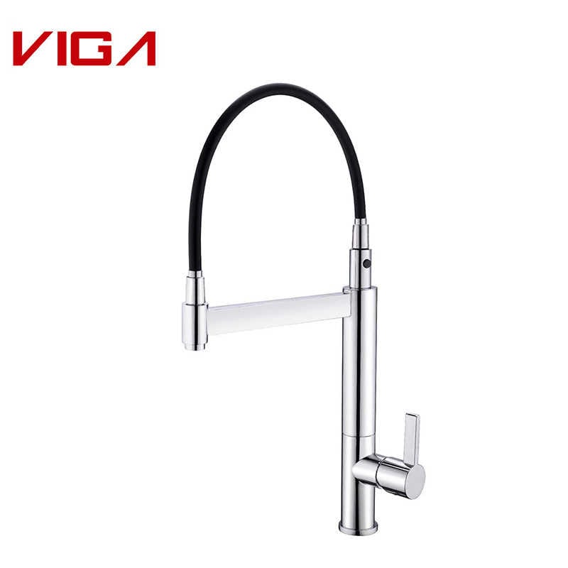 VIGA FAUCET, Kitchen Mixer, Kitchen Water Tap, Kitchen Faucet with Black Silicone Hose, Idẹ, Black and Chrome