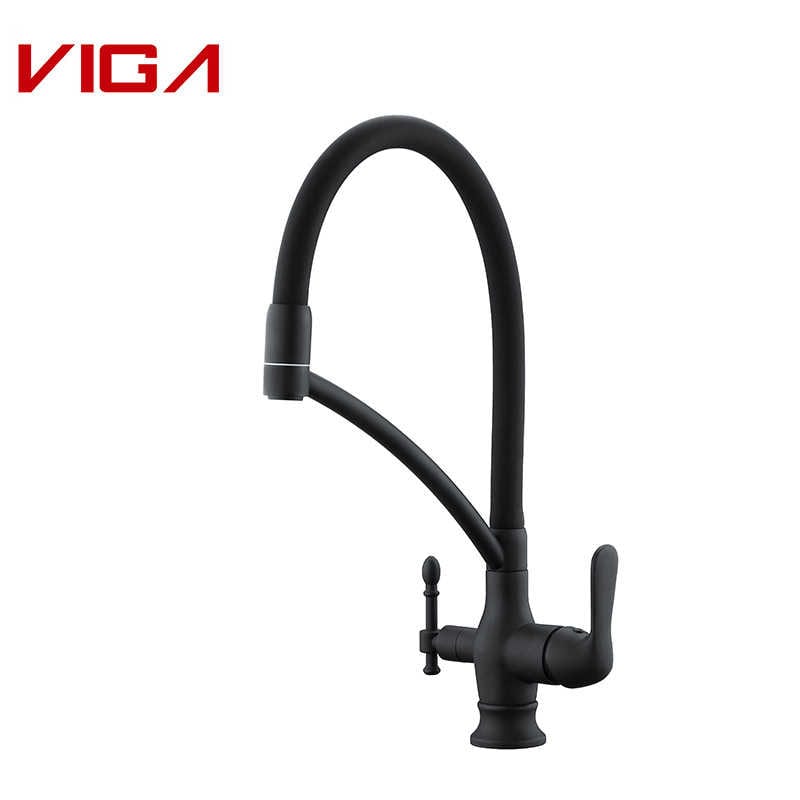 ROBINET VIGA, Pull-Out Kitchen Sink Faucet With Filter, Alamă, Black Finish