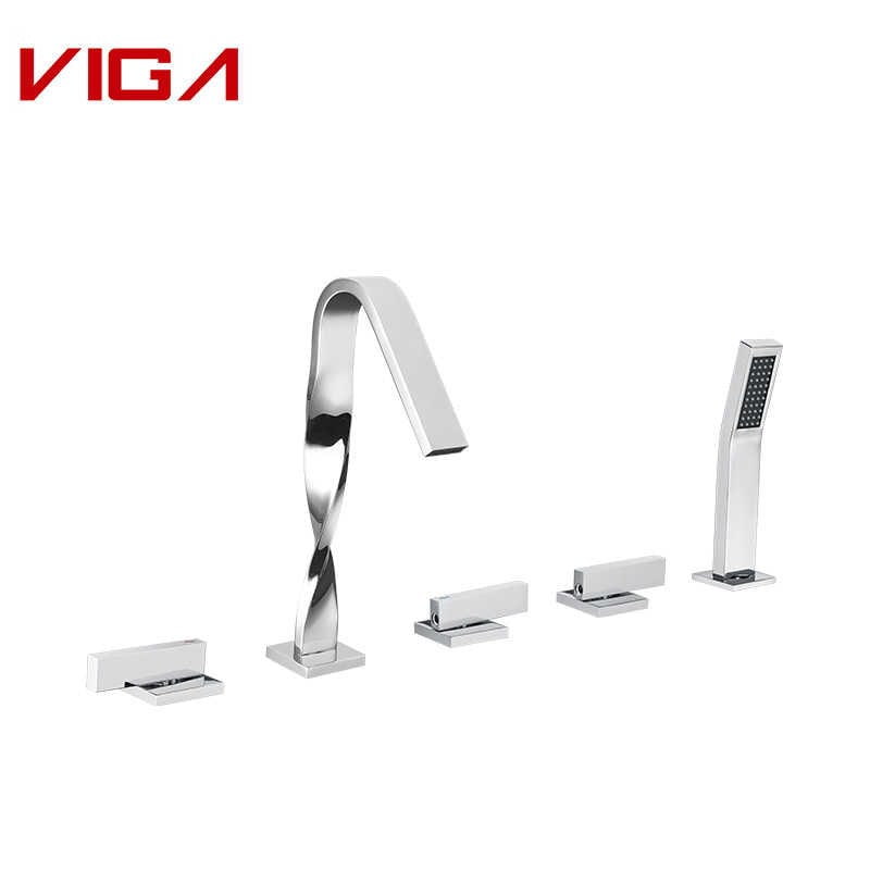 VIGA FAUCET, Deck-mounted 5-hole Bath Mixer, tooj dag, Chrome Plated