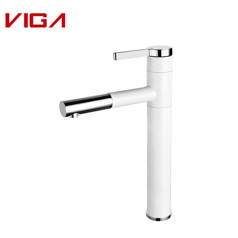 Single Handle High Basin Mixer, 浴室のシンクの蛇口, 真鍮, White and Chrome