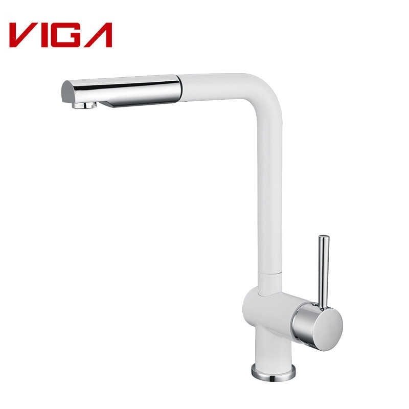 Kitchen Mixer, Kitchen Water Tap, Kitchen Sink Faucet, VIGA Faucet, Brass, Chrome and White - Pull Down Kitchen Faucet - 1