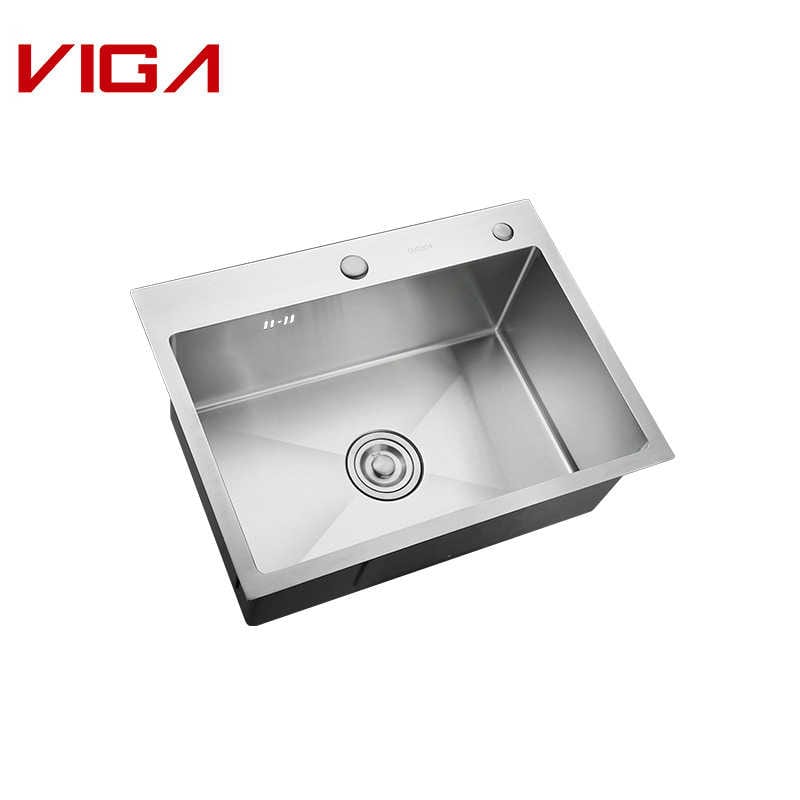 Square Single Kitchen Sink, SUS#304 Stainless Steel In Brushed Nickle