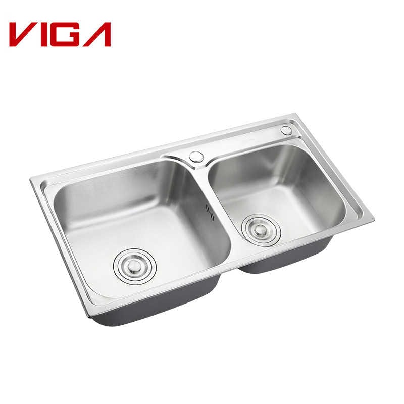 Square Double Kitchen Sink, Brushed Nickle Kitchenware SUS#304