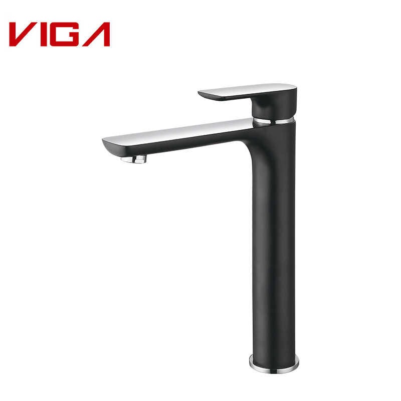 High Basin Mixer, Single Lever Bathroom Sink Faucet, 洗面台の蛇口, Black and Chrome