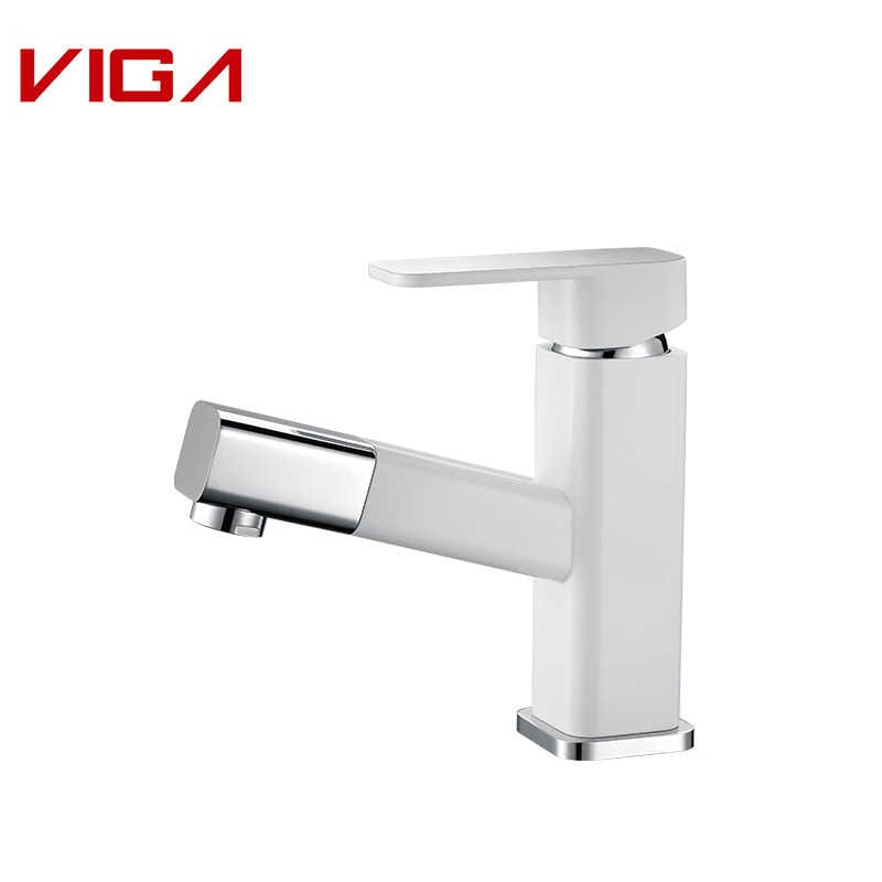 Pull-out Basin Faucet, پیتل, سفید اور کروم