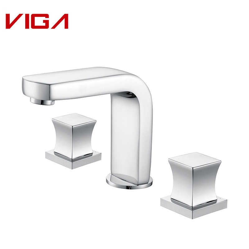 Deck Mounted 3-hole Basin Mixer, Two Handle Basin Mixer, Жез, Chrome Plated