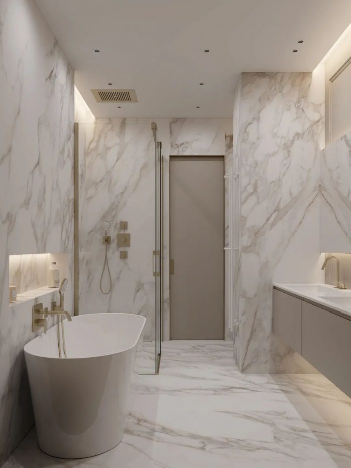 A Light And Luxurious Marble Bathroom. It Is The Most Attractive ...