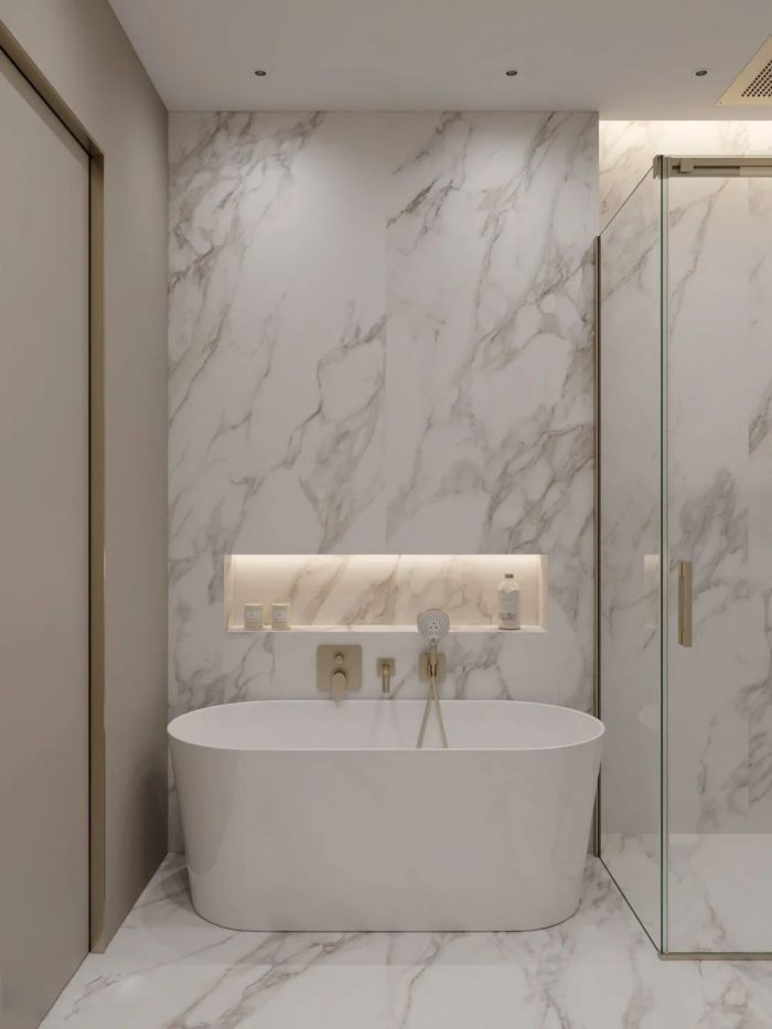 A Light And Luxurious Marble Bathroom. It Is The Most Attractive ...