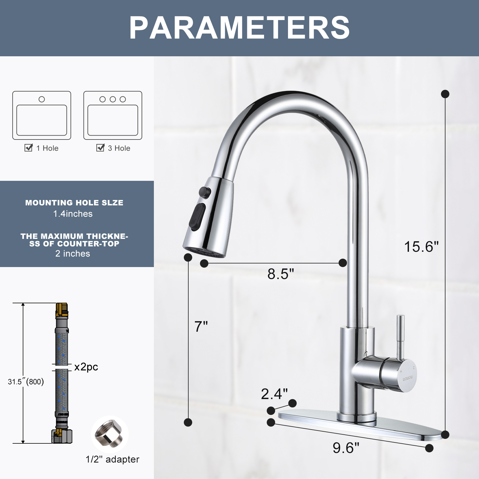 Stainless steel 304 faucet for kitchen household - Kitchen Faucet - 3