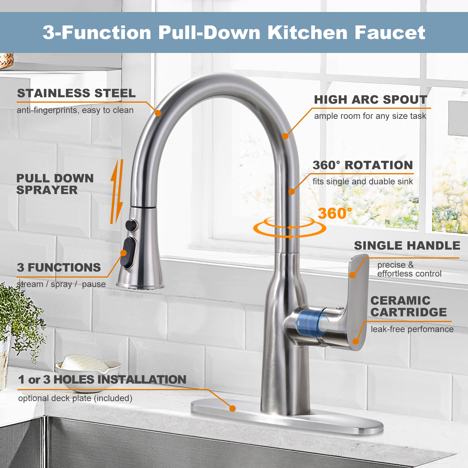 Flexible pull down kitchen faucet tap - Kitchen Faucet - 3